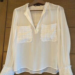 Zara Sheer Blouse with Boucle Details, Size XS